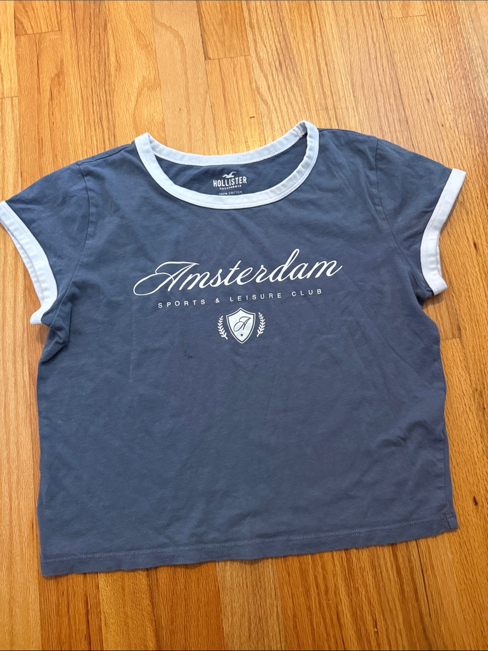 Hollister Blue Amsterdam Ringer Tee with White Trim
